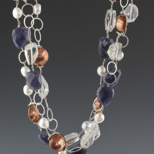 Deb-Fanelli-Long-Necklaces_Copper-Beads-Iolite-pearls-Quartz-Crystal
